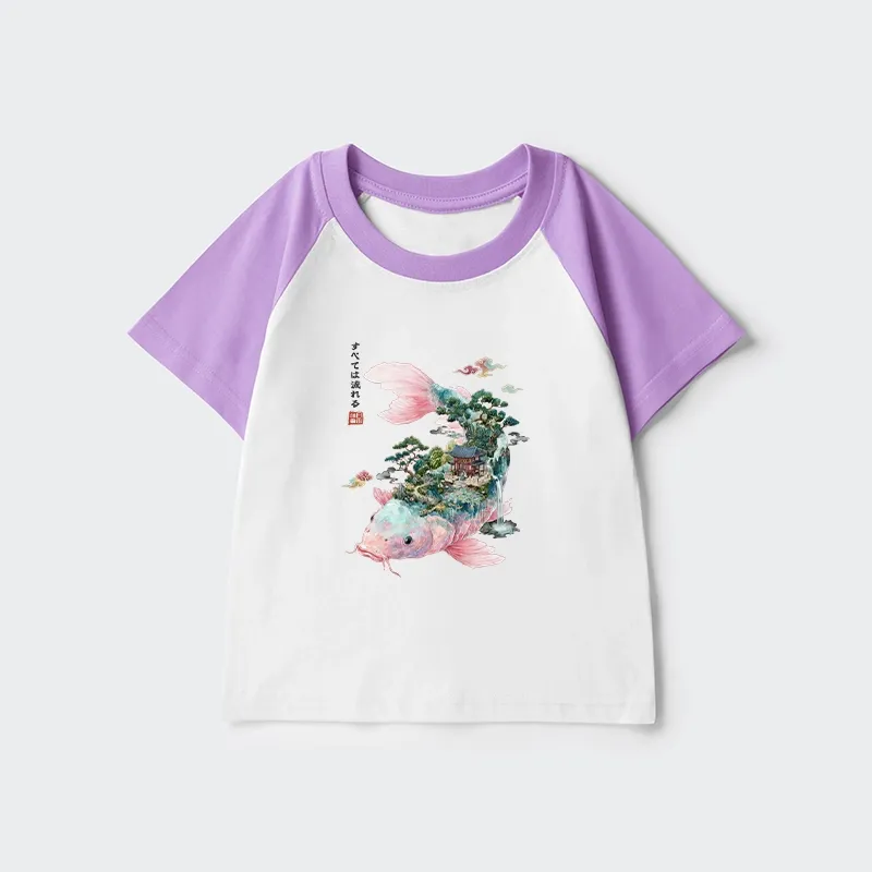 Tokyo-Tiger Journey Of The Flowing Koi Kids Raglan T-shirt