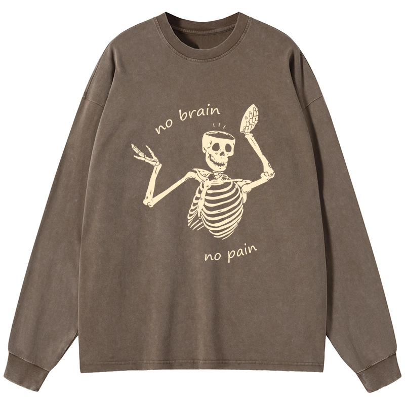 Tokyo-Tiger Skeletons Feel No Pain Washed Long Sleeve T-Shirt