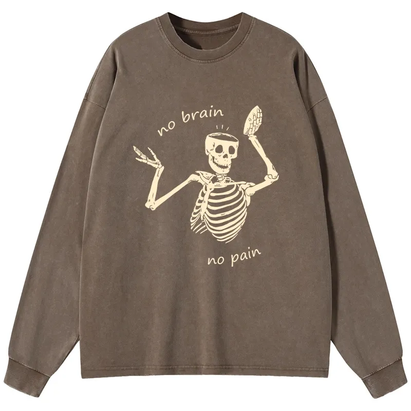 Tokyo-Tiger Skeletons Feel No Pain Washed Long Sleeve T-Shirt