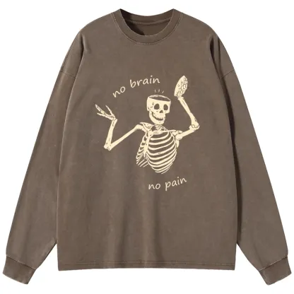 Tokyo-Tiger Skeletons Feel No Pain Washed Long Sleeve T-Shirt