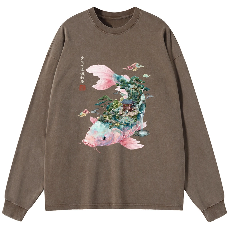 Tokyo-Tiger Journey Of The Flowing Koi Washed Long Sleeve T-Shirt