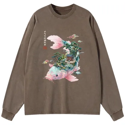 Tokyo-Tiger Journey Of The Flowing Koi Washed Long Sleeve T-Shirt