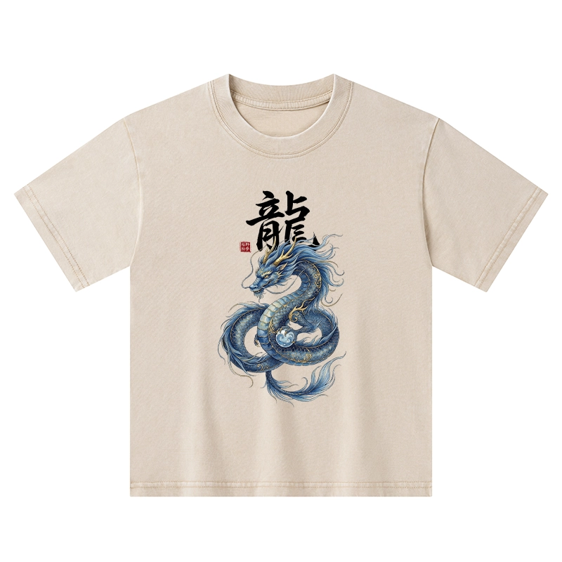 Tokyo-Tiger Mythic Blue Dragon Kids Washed T-Shirt