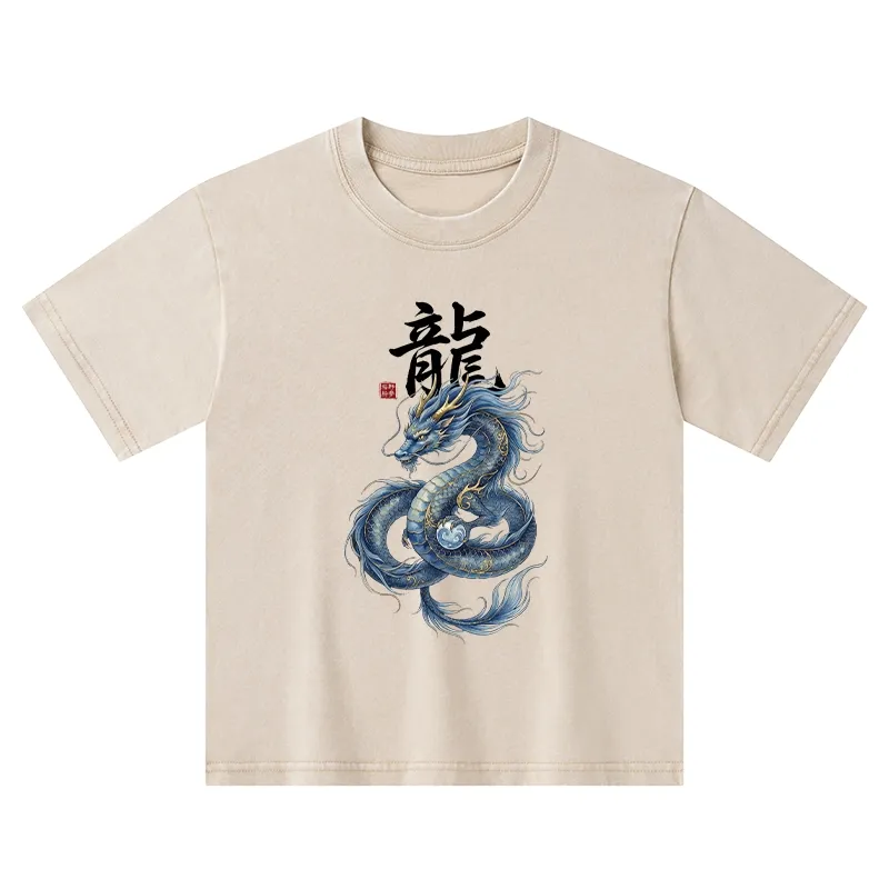 Tokyo-Tiger Mythic Blue Dragon Kids Washed T-Shirt Sale