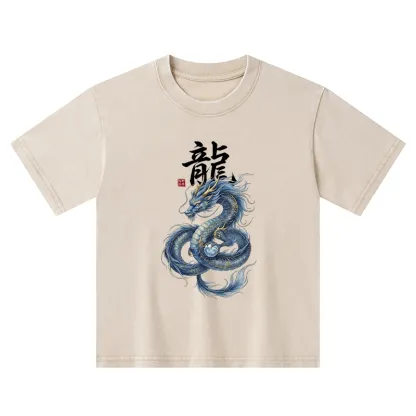 Tokyo-Tiger Mythic Blue Dragon Kids Washed T-Shirt