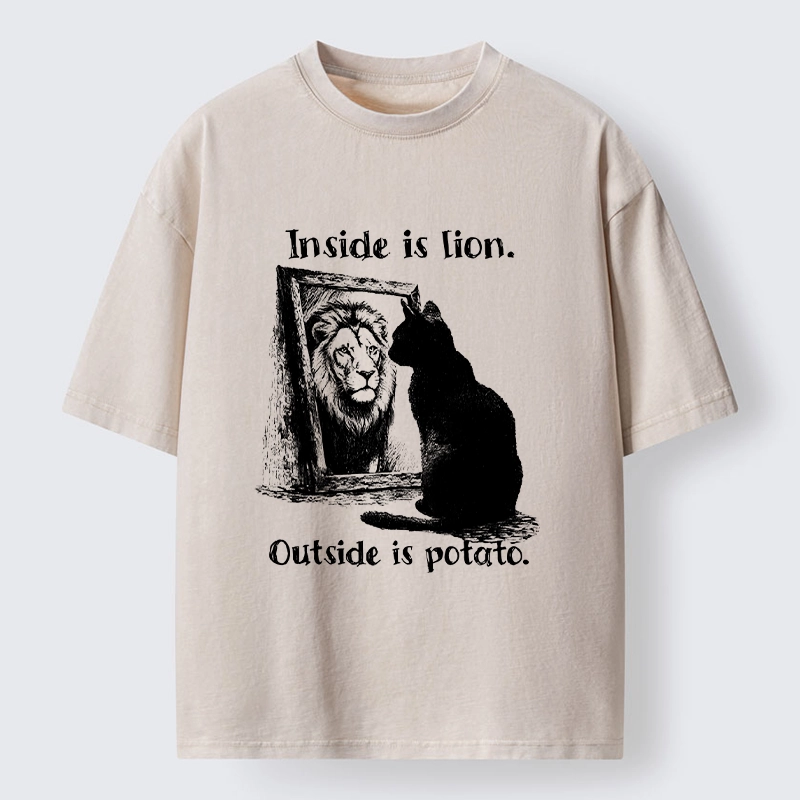 Tokyo-Tiger Cat Meme Inner Lion Outer Potato Washed T-Shirt