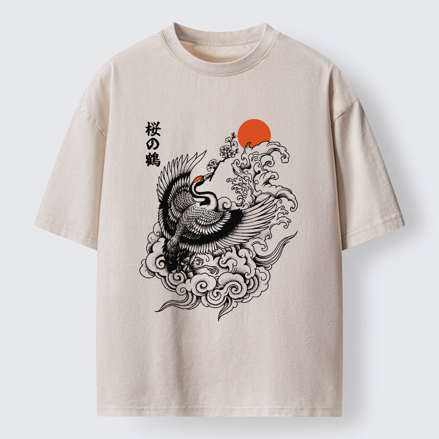 Tokyo-Tiger Sakura Crane In Flight Washed T-Shirt