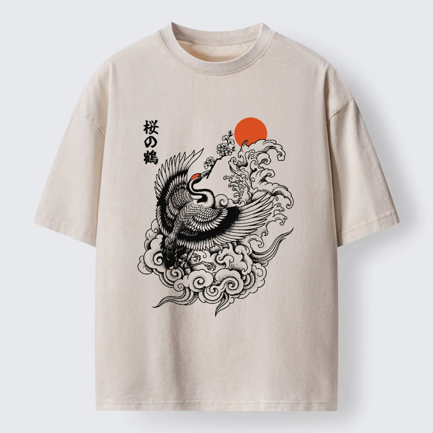 Tokyo-Tiger Sakura Crane In Flight Washed T-Shirt