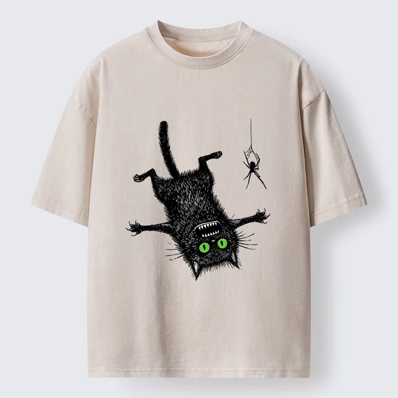 Tokyo-Tiger Scared Cat Vs Spider Prank Washed T-Shirt
