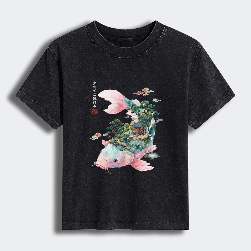 Tokyo-Tiger Journey Of The Flowing Koi Women's Washed T-shirt