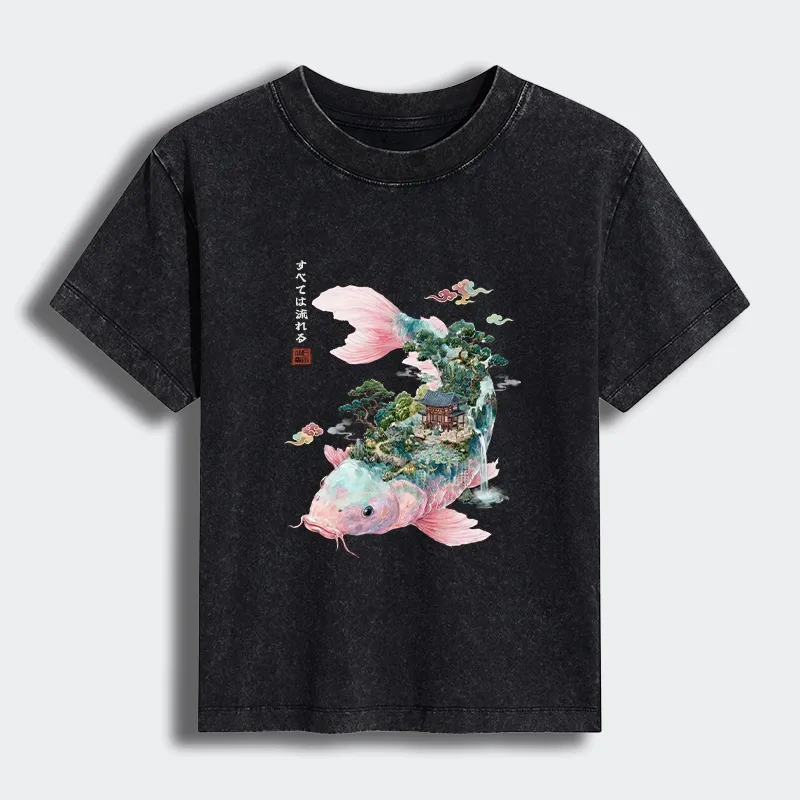 Tokyo-Tiger Journey Of The Flowing Koi Women's Washed T-shirt Sale