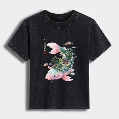 Tokyo-Tiger Journey Of The Flowing Koi Women's Washed T-shirt