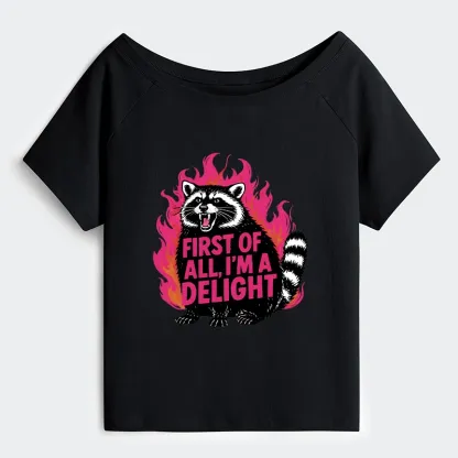 Tokyo-Tiger Angry Raccoon Funny Off Shoulder T-Shirt