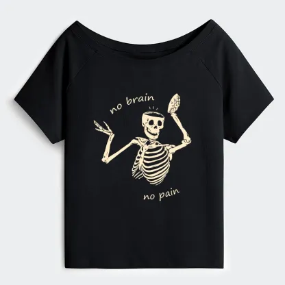 Tokyo-Tiger Skeletons Feel No Pain Off Shoulder T-Shirt