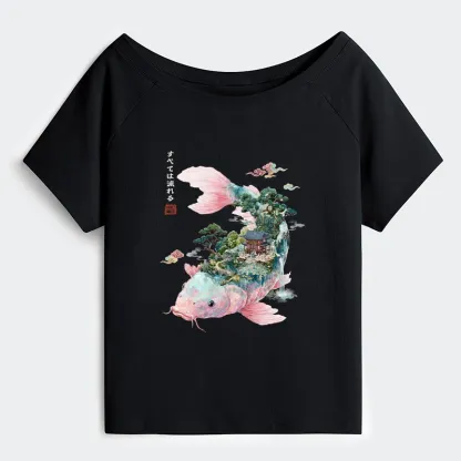 Tokyo-Tiger Journey Of The Flowing Koi Off Shoulder T-Shirt