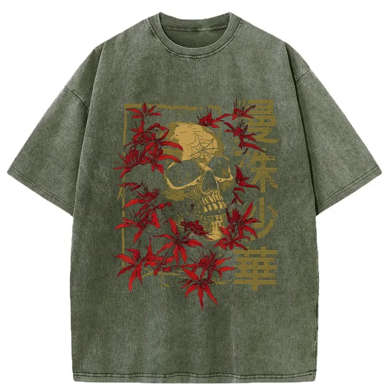Tokyo-Tiger Skull in Lycoris Washed T-Shirt