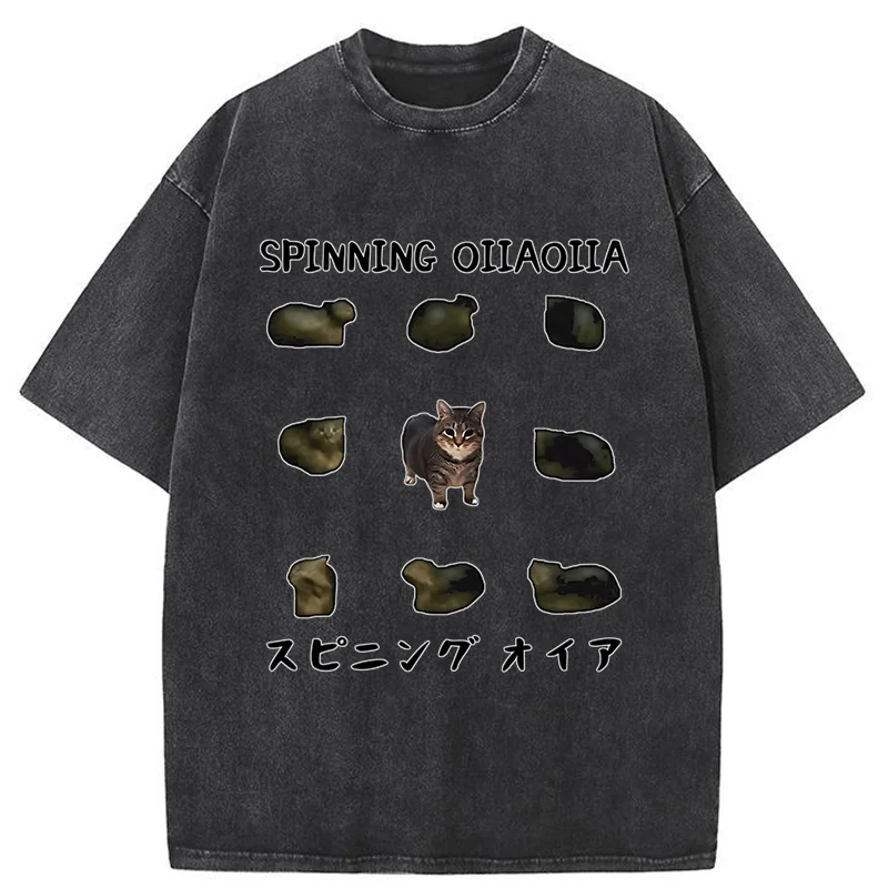 Tokyo-Tiger OIIAOIIA Funny Cat Washed T-Shirt