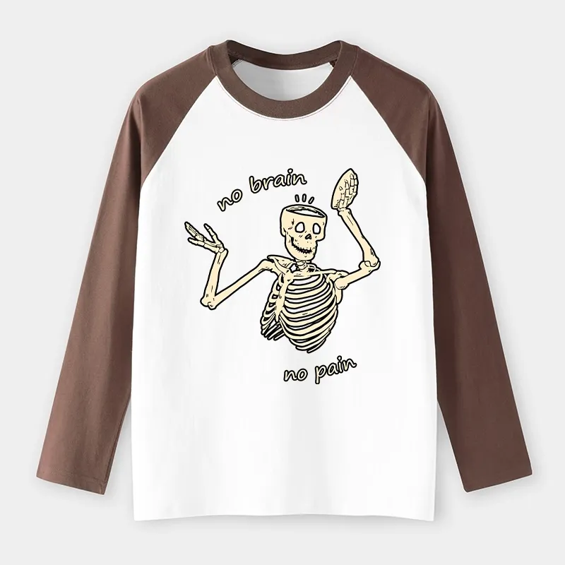 Tokyo-Tiger Skeletons Feel No Pain Raglan Long Sleeve T-shirt