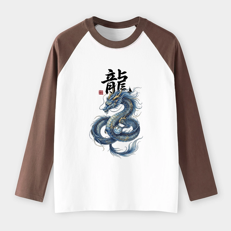 Tokyo-Tiger Mythic Blue Dragon Raglan Long Sleeve T-shirt