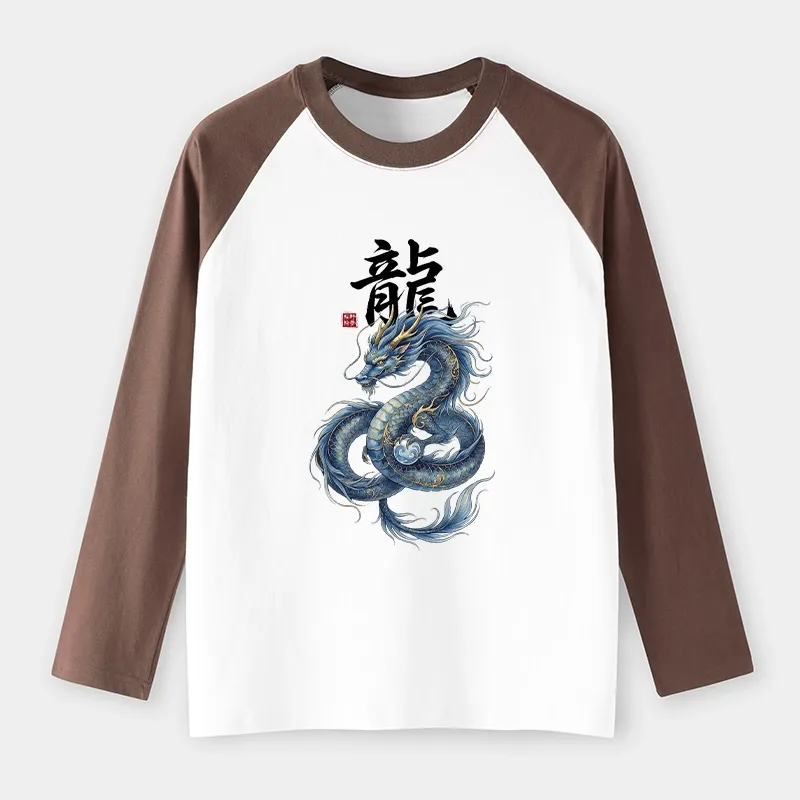 Tokyo-Tiger Mythic Blue Dragon Raglan Long Sleeve T-shirt
