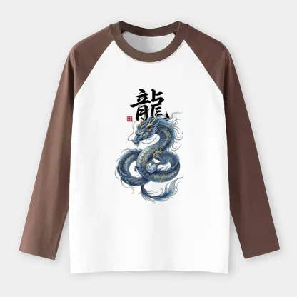 Tokyo-Tiger Mythic Blue Dragon Raglan Long Sleeve T-shirt