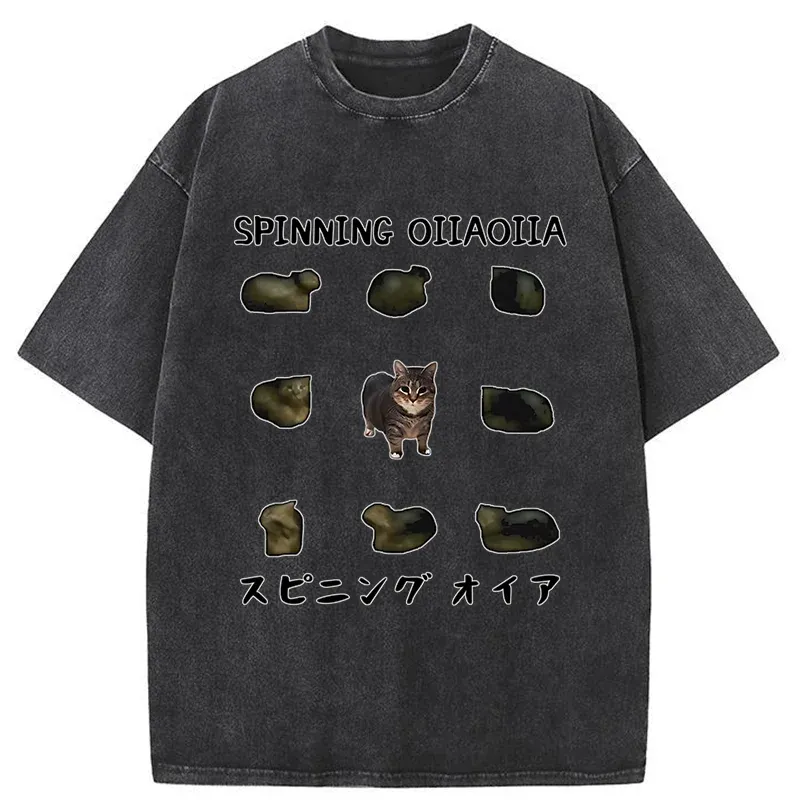 Tokyo-Tiger OIIAOIIA Funny Cat Washed T-Shirt
