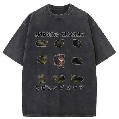 Tokyo-Tiger OIIAOIIA Funny Cat Washed T-Shirt