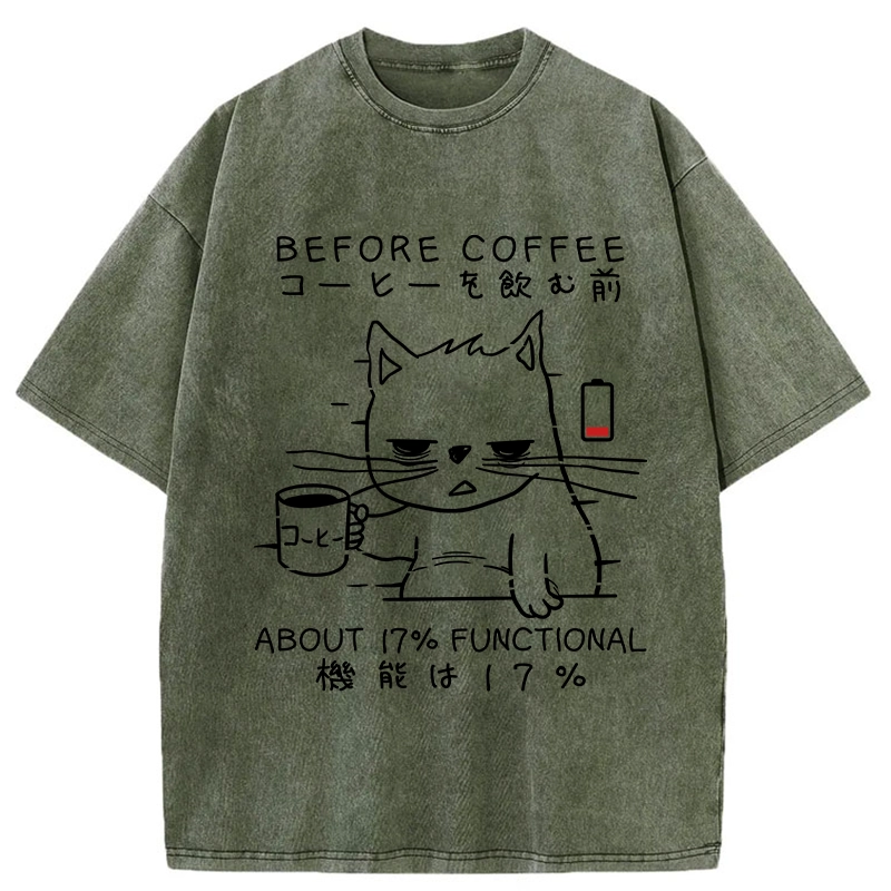 Tokyo-Tiger Before Coffee About 17% Functional Washed T-Shirt