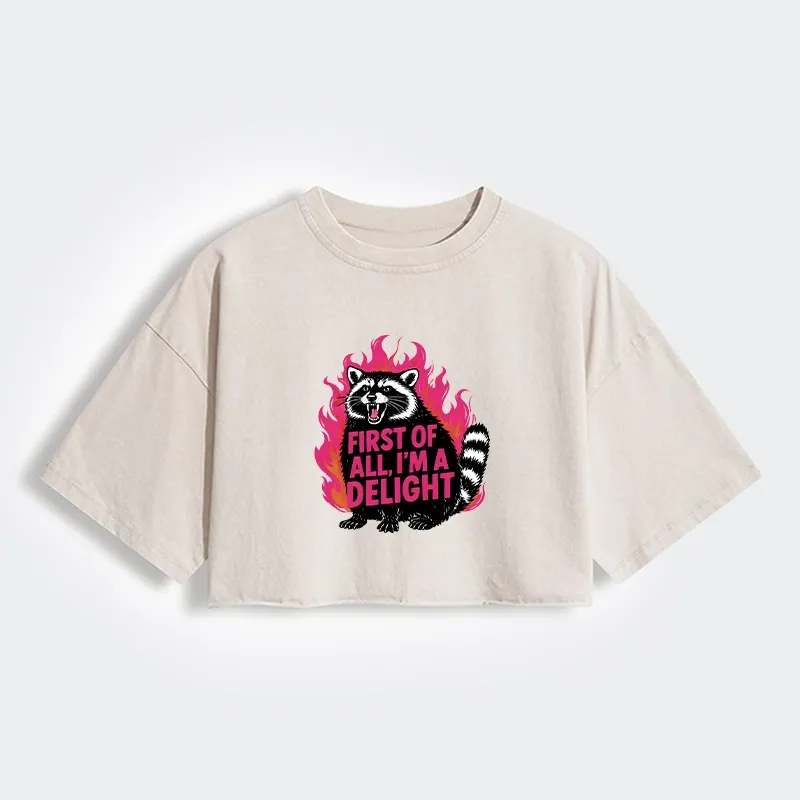 Tokyo-Tiger Angry Raccoon Funny Women's Washed Crop T-Shirt