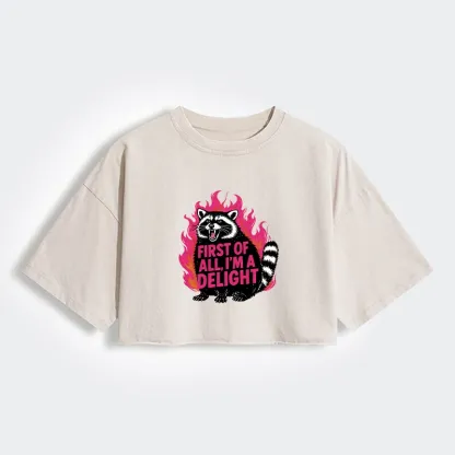 Tokyo-Tiger Angry Raccoon Funny Women's Washed Crop T-Shirt