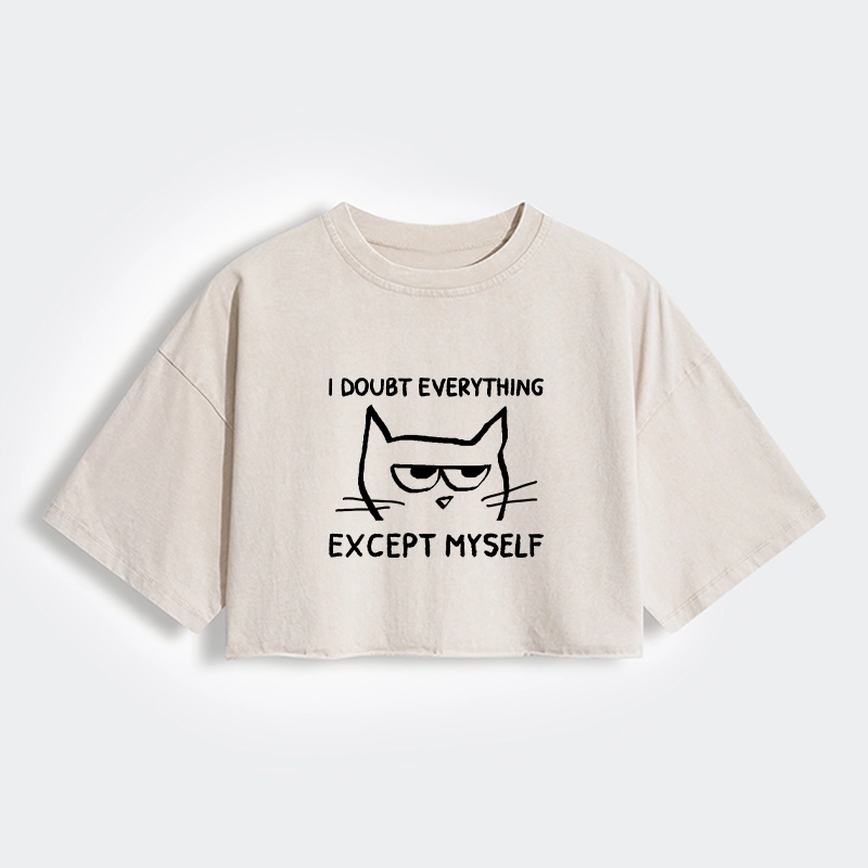 Tokyo-Tiger Confident Kitten Women's Washed Crop T-Shirt