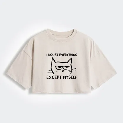 Tokyo-Tiger Confident Kitten Women's Washed Crop T-Shirt