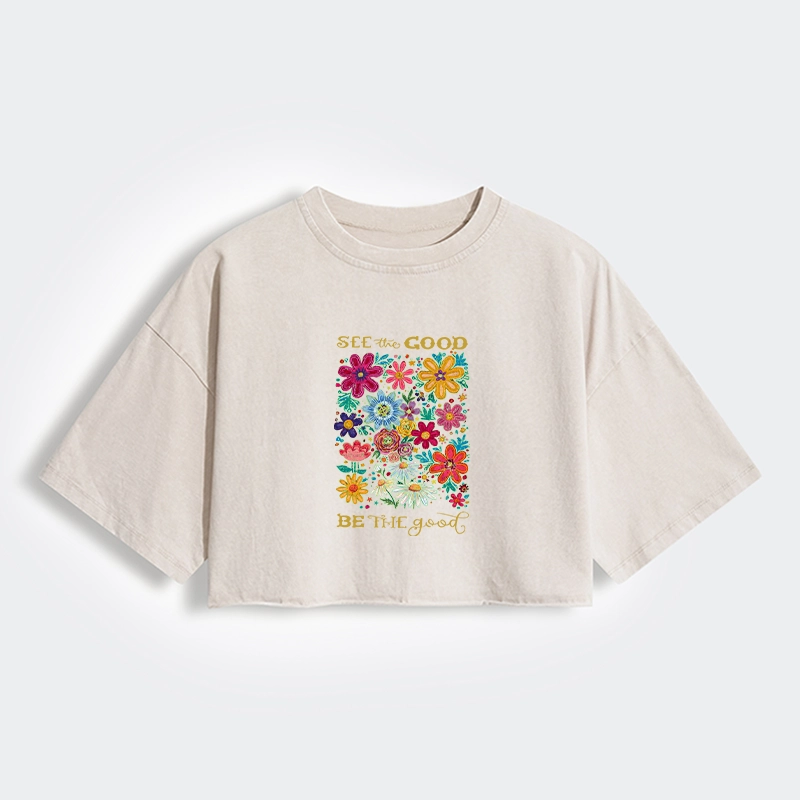 Tokyo-Tiger Flower：See The Good Be The Good Women's Washed Crop T-Shirt