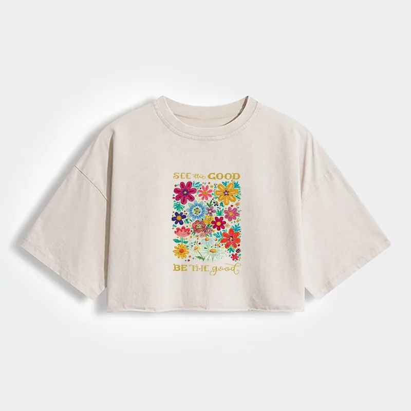 Tokyo-Tiger Flower：See The Good Be The Good Women's Washed Crop T-Shirt