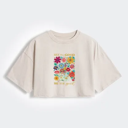 Tokyo-Tiger Flower：See The Good Be The Good Women's Washed Crop T-Shirt