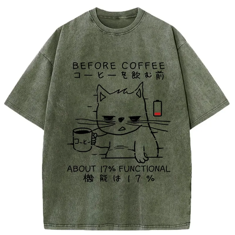 Tokyo-Tiger Before Coffee About 17% Functional Washed T-Shirt