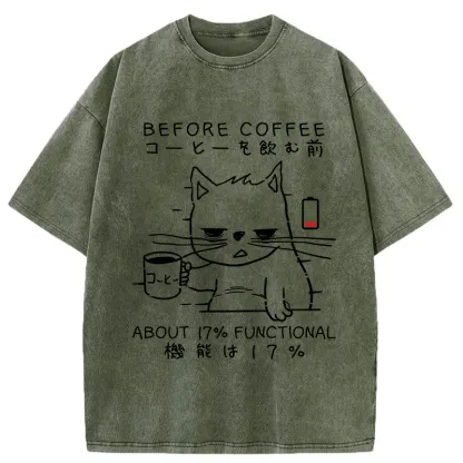 Tokyo-Tiger Before Coffee About 17% Functional Washed T-Shirt