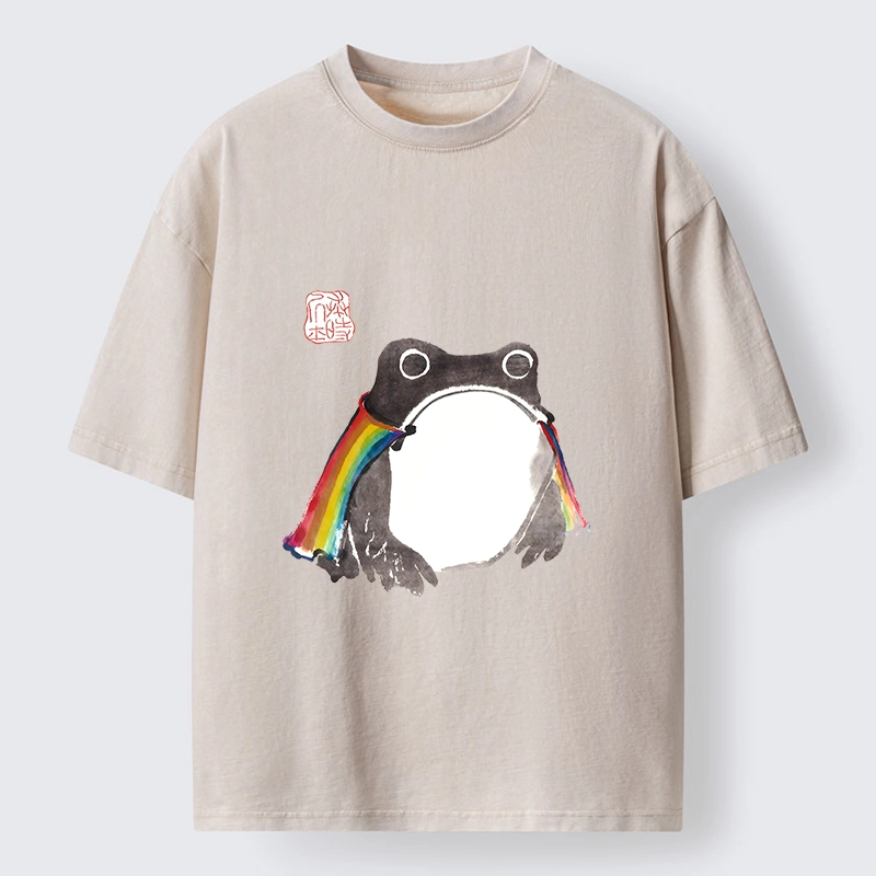 Tokyo-Tiger Pride Frog Cheerful Vibe Washed T-Shirt 