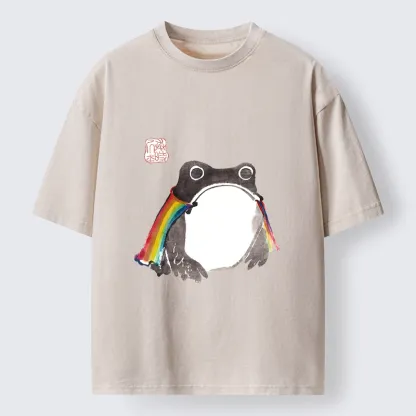 Tokyo-Tiger Pride Frog Cheerful Vibe Washed T-Shirt 