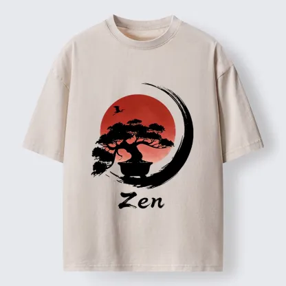 Tokyo-Tiger Zen Bonsai Peaceful Retreat Washed T-Shirt