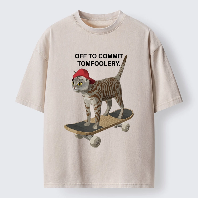 Tokyo-Tiger Skateboarding Cat Funny Meme Washed T-Shirt