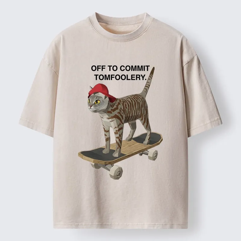 Tokyo-Tiger Skateboarding Cat Funny Meme Washed T-Shirt Sale