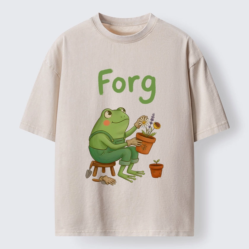 Tokyo-Tiger Cute Frog Gardening Meme Washed T-Shirt