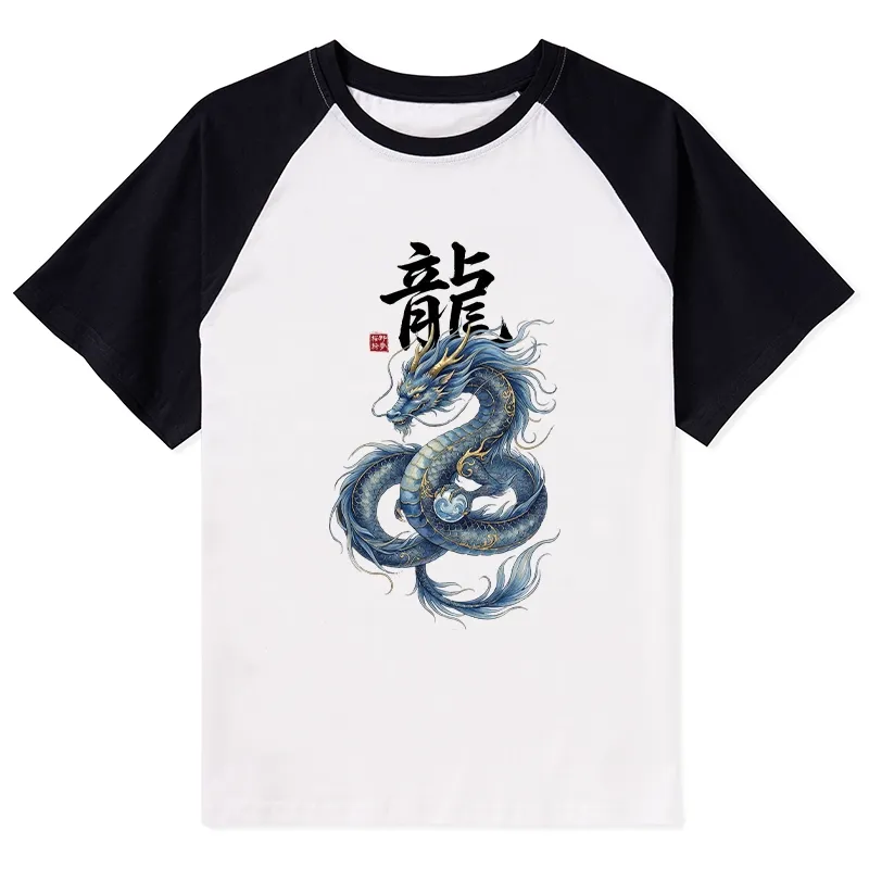 Tokyo-Tiger Mythic Blue Dragon Raglan T-shirt