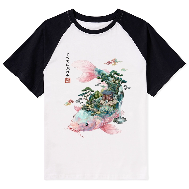 Tokyo-Tiger Journey Of The Flowing Koi Raglan T-shirt