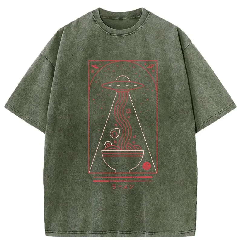 Tokyo-Tiger Funny UFO Ramen Washed T-Shirt