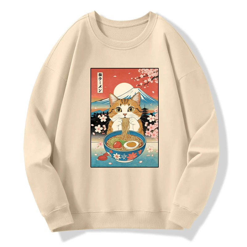 Tokyo-Tiger Funny Orange Cat Eating Ramen Japan Classic Sweatshirt