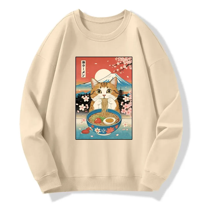 Tokyo-Tiger Funny Orange Cat Eating Ramen Japan Classic Sweatshirt