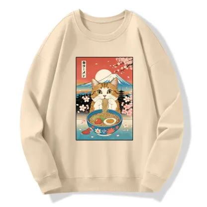 Tokyo-Tiger Funny Orange Cat Eating Ramen Japan Classic Sweatshirt