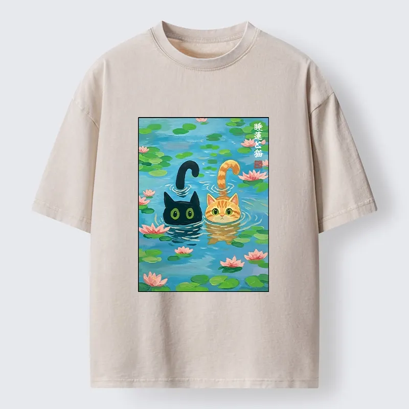 Tokyo-Tiger Cats In The Lotus Pond Washed T-Shirt Sale